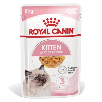 Royal Canin kitten wet food pouch (85 g) 'KITTEN up to 12 months', chunks in jelly, soft for milk teeth, stage 3