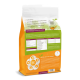 Rückseite eines Katzenfutterbeutels mit grünem und orangefarbenem Design, mit deutschem Text: "NATURAL 360° VITAL CONCEPT" und "ALLFUTTERMITTEL FÜR KATZEN."