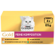 Packung mit Purina Gourmet Gold Katzenfutter, die eine weiße Katze auf der Vorderseite zeigt, mit Geschmäckern wie Ente, Huhn und Fisch.