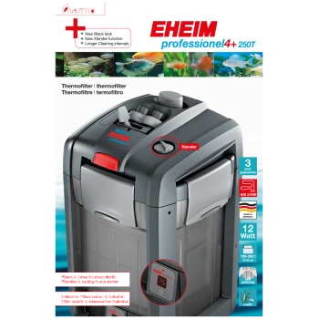 Filtr termiczny EHEIM professional 4+ 250T z funkcją Xtender, 12 Watt, odpowiedni do akwariów o pojemności 120-250 L, zawiera media filtracyjne.