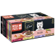 Cesar Mega Pack mit 40 x 100g Hundefutterbehältern in verschiedenen Geschmacksrichtungen, darunter Rindfleisch mit Karotten und Hähnchen mit Gemüse.