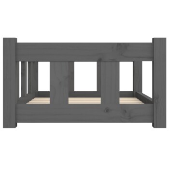 Graues Holz-Haustierbett mit slatted Basis und offenen Seiten, entworfen für Komfort und Stil.