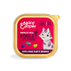 Emballage de nourriture pour chats Edgard Cooper avec un chat joueur, étiqueté "Vrai poulet et dinde," "Pâté pour chats seniors," et "0% sucres ajoutés."