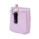 Lavendelfarbene Leckerli-Tasche für Haustiere mit schwarzem Clip und silbernem Karabiner, für einfache Befestigung konzipiert.