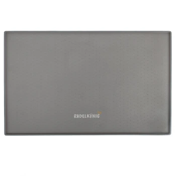 Grau gefärbte Futtermatte für Haustiere mit strukturierter Oberfläche, mit dem Markennamen "RUDELKÖNIG" in weißen und goldenen Buchstaben.