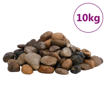 Ein Haufen verschiedener dekorativer Steine in verschiedenen Brauntönen und Grautönen, beschriftet mit "10kg" in einem lila Kreis.