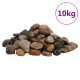 Ein Haufen verschiedener dekorativer Steine in verschiedenen Brauntönen und Grautönen, beschriftet mit "10kg" in einem lila Kreis.