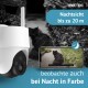 Die PetTec Nachtsichtkamera zeigt eine schwarze Katze auf einem Smartphone-Bildschirm, mit dem Text: "Nachtsicht bis zu 20m" und "bei Nacht in Farbe sehen."