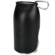 Black insulated pet water bottle with a stainless steel base and a carabiner clip, featuring the "Dog's Creek" logo.