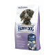 Torba z karmą dla psów Happy Dog Senior z portretem psa i tekstem o korzyściach: zwiększona witalność, wsparcie odporności i zdrowie stawów.