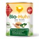 Dose mit biologischem Hundefutter, gekennzeichnet mit 'Bio-Huhn', mit Hirse und Zucchini, mit einem gluten- und laktosefreien Anspruch und Allergietauglichkeit.