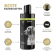 Peticare Petdog Health 2104 Shampoo-Flasche, mit einem Golden Retriever, das seine pflanzlichen Inhaltsstoffe und die beruhigende Formel zeigt.