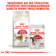 Royal Canin Katzenfutterverpackung, die einen Regular Fit Trockenfutterbeutel und einen Instinctive Nassfutterbeutel zeigt, mit deutschem Text zur täglichen Fütterung.