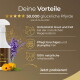 Sprühflasche mit Lavendel und gelben Blumen; deutscher Text: 'Deine Vorteile — 50.000 glückliche Pferde — Jetzt probieren!'.