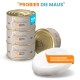 Dosen mit Katzenfutter mit der Aufschrift '100% Maus' und '10X MAUS'-Label, Keramiknapf mit orangem Schild 'HOCHWERTIGER KERAMIKNAPF GRATIS', Überschrift 'PROBIER DIE MAUS'.