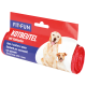Red FIT+FUN poop bags with loops, featuring a smiling golden retriever and multilingual text: "KOTBEUTEL mit Schlaufen."