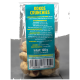 Kokos Crunchies Hundeleckerlis in einer klaren Verpackung, mit Zutaten wie Wild, Kokosnuss und Rote Beete, mit Fütterungsempfehlungen.