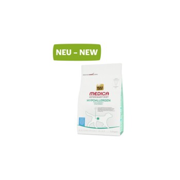 Tüte Select Gold Medica Veterinärdiät hypoallergenes Hundefutter, 2,5 kg, mit einem grünen "NEU - NEW"-Etikett oben.