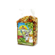Sac en plastique transparent de mélange de légumes pour animaux colorés étiqueté "JR FARM Wellness-Gemüse," avec un lapin et un hamster de dessin animé sur l'étiquette.