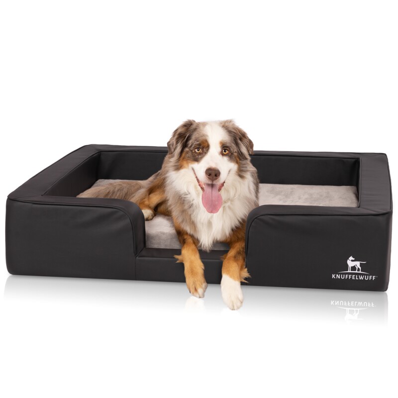 Knuffelwuff orthopädisches Hundebett mit Wendekissen aus Kunstleder Indianapolis schwarz XL
