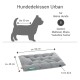 Hundebettmaße und Eignung für kleine Hunde wie Dachshunde und Yorkshire Terrier, gekennzeichnet mit 'Hundedeckissen Urban.'
