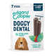 Edgard & Cooper Doggy Dental Beutel, 7 Sticks, Minzöl- und Erdbeergeschmack, gezeichnetes lächelndes Hundemotiv und Illustration eines Dental-Sticks.