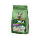 Sac vert de nourriture pour chats Ultima pour chats adultes stérilisés, présentant un chat gris sur le devant, étiqueté "Pollo" et "1,5 kg."