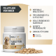 Ein Haufen runder, beiger Haustier-Nahrungsergänzungsmittel oder Vitamine auf einem weißen Hintergrund, mit einer Skala, die die Größe in Zentimetern angibt.