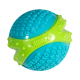 Blaues und limettengrünes, strukturiertes Gummispielzeug in Kugelform für Hunde mit erhabenen Noppen und eingeprägtem 'KONG'-Logo.