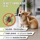 Flasche mit Reavet Ohrmilben Öl Plus für Haustiere, mit einem Hund auf einer Wiese. Der Text hebt die natürliche Alternative mit Kamille hervor.