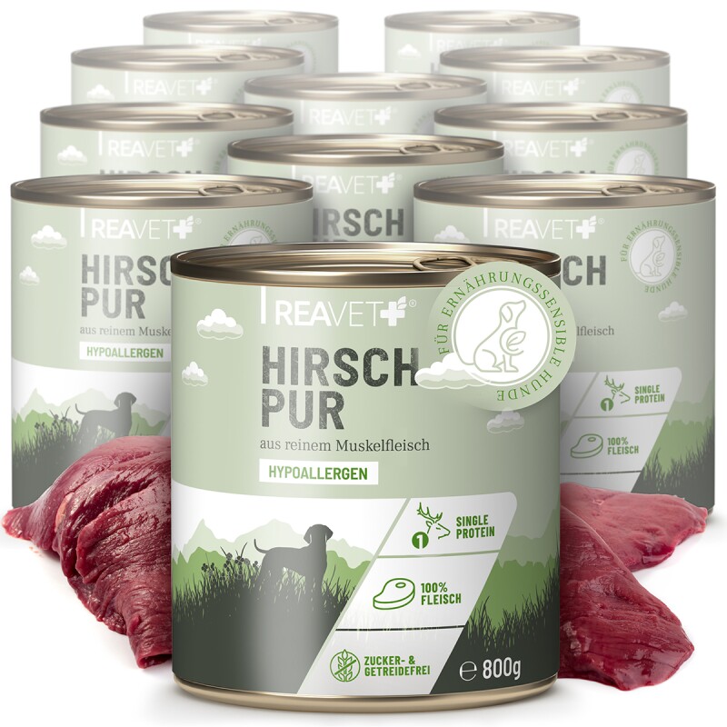 REAVET Hunde Nassfutter - Hirsch PUR 12x9,6 kg