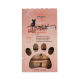 Pakowana karma dla kotów z sześcioma miskami w różnych smakach, oznaczona jako "catz finefood" z wzorem łapki.