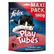 Friandises pour chats Felix Play Tubes, paquet de 180g, avec un chat noir et blanc joueur et du texte "Leckerli" et "Truthahn- und Schinkengeschmack."