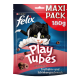 Przysmaki dla kotów Felix Play Tubes, opakowanie 180g, z zabawnym czarno-białym kotem oraz tekstem "Leckerli" i "Truthahn- und Schinkengeschmack."