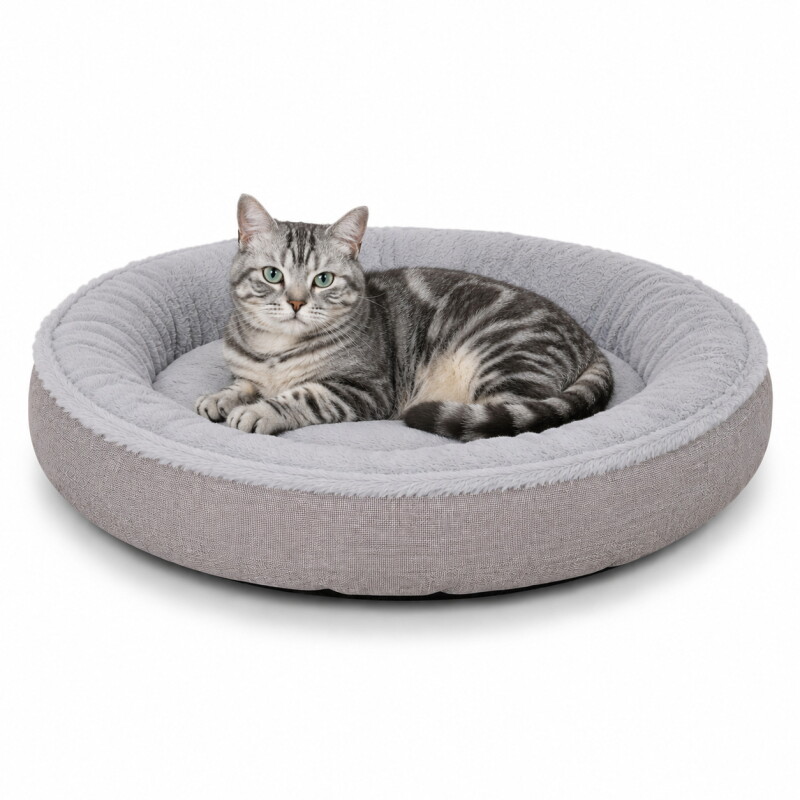 Lionto Katzenbett rund, Oxford- & Plüschstoff, 65 cm Durchmesser, grau