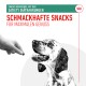 Eine Hand, die ein Hundeleckerli hält, greift nach einem glücklichen, gefleckten Hund. Der Text lautet: "Schmackhafte Snacks für maximalen Genuss."