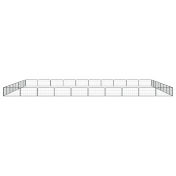 Ein langes, rechteckiges schwarzes Metall-Haustierspielgehege mit vertikalen Stangen, entworfen, um Haustiere sicher zu halten.