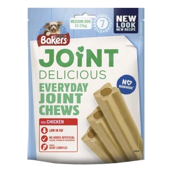 Bakers Joint Delicious Everyday Joint Chews for medium dogs (10-25kg), with chicken, low in fat, no rawhide, and joint complex.
