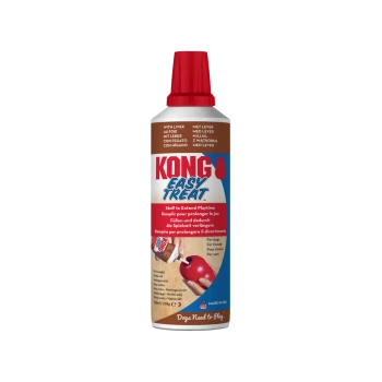 KONG Easy Treat Quetschflasche mit Verschluss, Lebergeschmack Hundepaste; Etikett: 'Stuff to Extend Playtime' und 'Dogs Need to Play'.