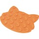 Orange silicone cat-head shaped lick/treat mat with multiple suction-cup wells for pets.