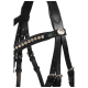 Schwarzes Leder-Ha harness für Haustiere, verziert mit funkelnden Strasssteinen, mit verstellbaren Riemen und Metall-Schnallen.