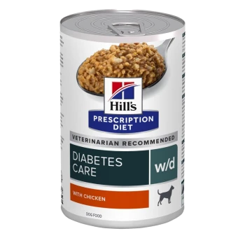Hill's Prescription Diet Dosenfutter für Hunde zur Diabetespflege, mit Huhn, mit einem von Tierärzten empfohlenen Etikett.