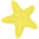 Jouet à mâcher en caoutchouc en forme d'étoile de mer jaune avec des picots texturés et des bras striés.