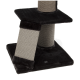 Schwarzer Katzenbaum mit zwei Plattformen und einem Kratzpfosten, mit weichem Stoff und strukturierten Kratzflächen.