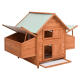 Holzhaustierhaus, das wie ein kleines Cottage gestaltet ist, mit einem schrägen Dach, mehreren Öffnungen und einer herausziehbaren Schublade zur einfachen Reinigung.