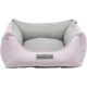Rosa und graues Haustierbett mit einem weichen Kissen und einem Etikett mit der Aufschrift 'homeEdition' von Trixie.