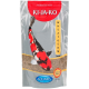 Eine Tüte KI-JA-KO Premium Koi-Futter mit einem bunten Koi-Fisch-Design, beschriftet mit "Weizenkleie 3mm," wobei "Leicht verdaulich" hervorgehoben ist.