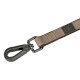A durable dog leash featuring a metal clip and a tan fabric strap with a dark brown edge, labeled "MORE FOR YOUR DOG."