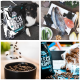 Collage: zwei Hunde mit schwarzen 'FISCH IM KOPP?'-Tierfuttertüten, frischem Fisch und Zutaten sowie Trockenfutter, das in eine Schüssel fällt.