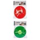 Zwei bunte Hundefrisbees, eine rote und eine grüne, verpackt mit einem Etikett mit der Aufschrift 'MASCOW Disco volador', das Bilder von Hunden zeigt.
